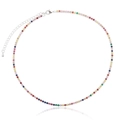 Rainbow cubic zirconia tennis necklace with silver base and adjustable chain extender - Silver Thin Rainbow Style (XL00031银)