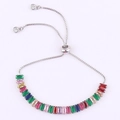 Silver adjustable rainbow tennis bracelet with colorful rectangular-cut zircon stones - Slider Clasp Silver-Rainbow