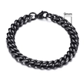 Detailed view of a 9mm wide black stainless steel Cuban link bracelet on white background - 9mm Black