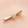 Detail of elegant gold alloy hair clip with white pearls on pink silk background - Pearl Plum Blossom Hair Clip