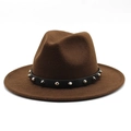 Detailed texture of dark brown wool fedora hat with studded black belt buckle decoration - M (56-58cm) / Dark Coffee