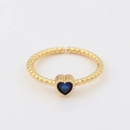 18k gold plated beaded ring featuring a heart-shaped blue crystal and adjustable band - Adjustable Open / Blue