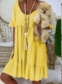 Robe mi-longue jaune à pois pour l'été avec manches à volants et style bohème décontracté - S / Haut Et Bas / Jaune