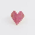 Fashionable 18K gold plated adjustable open heart ring with sparkling pink stones - Adjustable Open / Gold Rose Red Zirconia