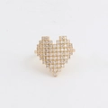 Macro detail of pixel heart ring with pave-set crystals on gold-plated band - Adjustable Open / Gold White Zirconia