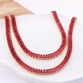Collana tennis dorata con rubini rosso scuro dal taglio rettangolare e incastonatura - Oro 18K 2,5 * 5 mm Rosa Rosso Orizzontale