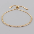 Adjustable golden tennis bracelet with sparkling cubic zirconia crystals and slider clasp - White Round Zircon Style (SL0008) / Gold