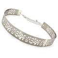 Close-up of gold metal waist chain with laser-cut floral patterns and adjustable link - 3.5cm / Silver Hollow Out