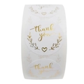 Pink heart gold foil thank you stickers on a roll for gift packaging envelopes - White Gold Handwritten Thank you