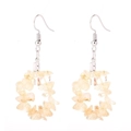 Detailed view of light yellow natural stone beaded drop earrings with silver hooks - Citrine