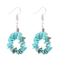 Detail view of bohemian turquoise stone beads arranged in a circular hoop drop earring - Blue Turquoise