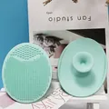 Set of two mint green silicone facial cleansing brushes with soft massage bristles - Matcha Green