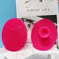 Pink silicone facial cleansing brush with soft bristles and suction cup handle - Rose Red