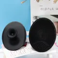 Black food-grade silicone facial cleansing brush with dense bristles and suction handle - Black