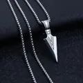 Vintage silver arrowhead pendant necklace with geometric patterns and box chain for men - Arrowhead + Stainless Steel Chain