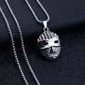 Silver Viking Celtic knot mask pendant made of stainless steel on black leather background - Mask + Stainless Steel Chain
