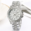 Silver starry rhinestone steel strap quartz watch for women with three decorative dials - Silver
