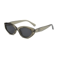 Retro cat-eye sunglasses with translucent olive green frame and metallic temple logos - Olive Green Frame Gray Lens