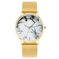 Orologio da uomo moderno con cinturino in maglia dorata e quadrante in marmo bianco su bianco - Quadrante con Trama in Marmo Bianco / Oro