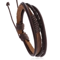 Adjustable dark brown braided multilayer leather bracelet for men and women - Tan