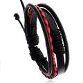 Verstellbares mehrlagiges Lederarmband in Schwarz und Rot für Damen und Herren im Retro-Stil - Schwarz + Rot