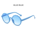 Kids round wavy flower frame sunglasses with blue lenses for stylish sun protection - Blue/Blue