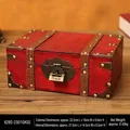 Caja vintage de madera roja con protectores de latón y cerradura tradicional china - Pequeño Rojo - Cierre de Pestillo