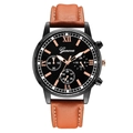 Slim business men's quartz watch with black case, brown leather strap and rose gold markers - Brown Strap Black Dial