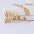 Elegant gold-finished flower branch brooch with small pearls on a premium gift box - 1304-Gold Flower Branch Pearl
