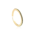 Detail of gold open ring featuring micro-pave green crystals and adjustable band - Adjustable Open / Green