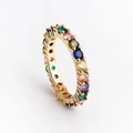Anello regolabile placcato oro con zirconi arcobaleno visto a 45 gradi - Zirconia Multicolore Taglio Rotondo / Aperto Regolabile