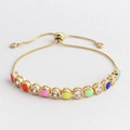 Adjustable gold rainbow bracelet with colorful enamel dots and sparkling cubic zirconia - Pure Multicolor
