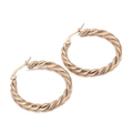 Elegant gold twisted rope hoop earrings made of titanium steel with a secure latch closure - Rose Gold
