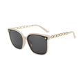 Women's chic oversized sunglasses with nude frames and gold chain metal temples - Peach Pink Frame Gray Lens