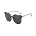 Grey transparent oversized sunglasses with gold metal chain temples and star accents - Trans Gray Frame Gold Leg Gray Lens