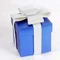 Dark blue square Christmas gift box with large silver glitter bow decoration - 30cm/Blue