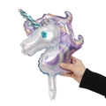 Mini iridescent unicorn head foil balloon with metallic gradient for party decor - Mini Purple Unicorn / 51x32cm