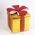 Golden Christmas gift box with large red glitter bow detail for festive ornaments - 30cm/Gold