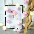 Pink and white rose LED flower fairy lights wrapped on a ladder for warm home decor - 2m 10 LEDs (Battery Operated) / Pink and White