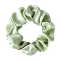 Light green 3.5cm 100% mulberry silk scrunchie with smooth satin finish and soft pleats - Bean Green