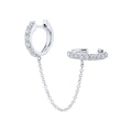 S925 silver ear cuff and hoop earring set with tassel chain and cubic zirconia - White Gold