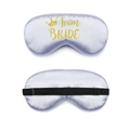 Front and back detail of lavender satin Team Bride eye mask with golden crown print - Gold Foil Team Bride / Light Purple