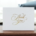 Elegant white 'Thank You' greeting card with gold foil lettering on a wooden surface - Thank You Script Bronzing Greeting Card (371-D)