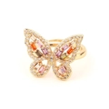 Anello a farfalla dorato con pietre baguette multicolore e cristalli micro-pave - Farfalla di Zirconia Arancione Rosa Viola Verde / Arcobaleno 1
