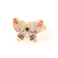 Gold butterfly ring with colorful cubic zirconia crystals and adjustable open band - Multi-color Design 4