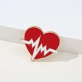 Spilla in smalto rosso a forma di cuore con motivo a battito cardiaco bianco e oro - Cuore Battito Cardiaco
