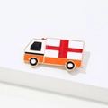 Ambulance enamel pin with red cross and gold edges on white background for doctors - Ambulance Shape