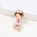 Cute cartoon nurse enamel pin with medical bag and golden metal edges on a white pedestal - Nurse with Suitcase