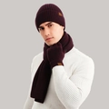 Winter 3-piece knitted set with thick hat, scarf, and gloves in wine red mixed color - Wine Red (With Label)