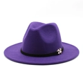 Cappello fedora in feltro di lana viola con fascia nera e ornamento a forma di insetto - M (56-58cm) / Stile Ornamento Insetto in Cristallo Argento / Viola